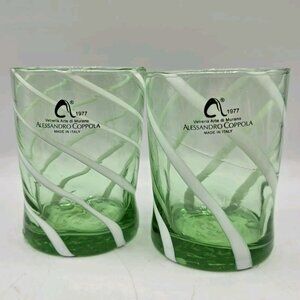 Murano Italy Alessandro Coppola Green Swirl Cocktail Glasses 10 oz Set of 2 NEW